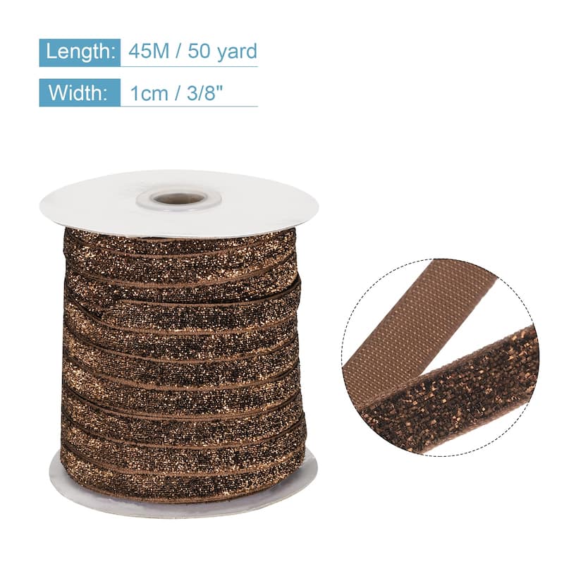 Metallic Glitter Velvet Ribbon 3/8 Inch x 50 Yard Single Face Ribbon - Dark Brown