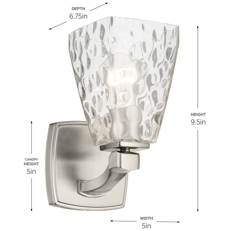 Kichler Lighting Marant 9.5" 1-Light Wall Sconce with Clear Water Glass in Brushed Nickel