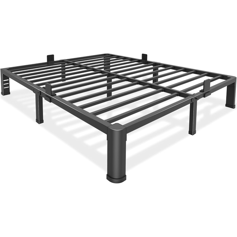 Queen Size Metal Bed Frame with Heavy Duty Steel Slats, Noise-Free, Easy Assembly, Headboard Compatible, Black