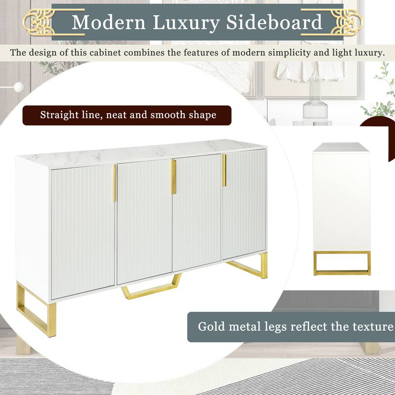 Kitchen Pantry Cabinet with 4 Doors, Buffet Cabinet with Metal Handles and Legs, Console Table with Adjustable Shelves