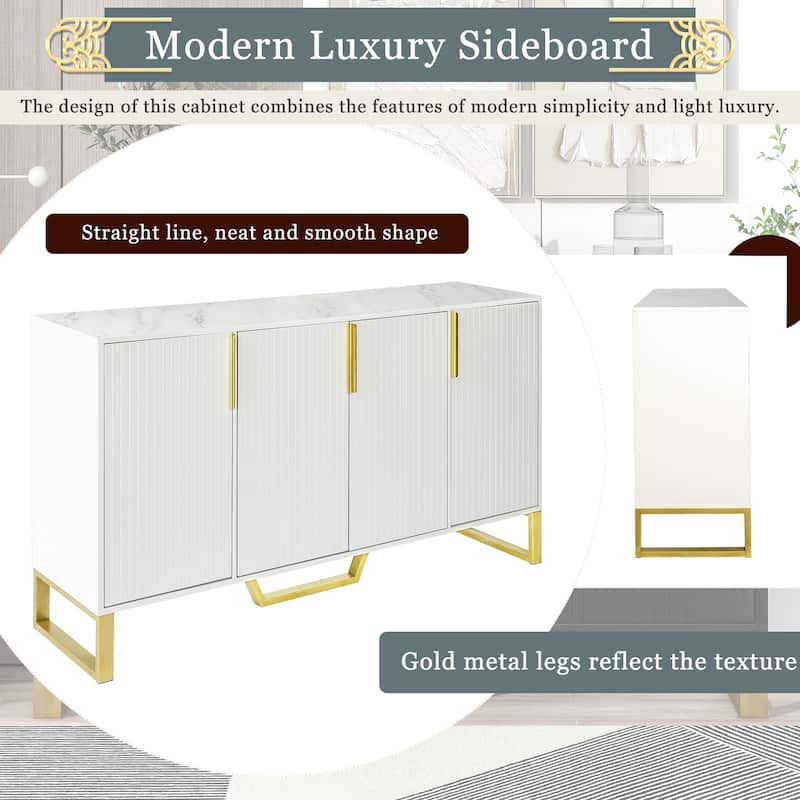 Kitchen Sideboard Cabinet with 4 Doors, Meta handles, Legs and Adjustable Shelves - 60"L x 15.7"W x 34"H