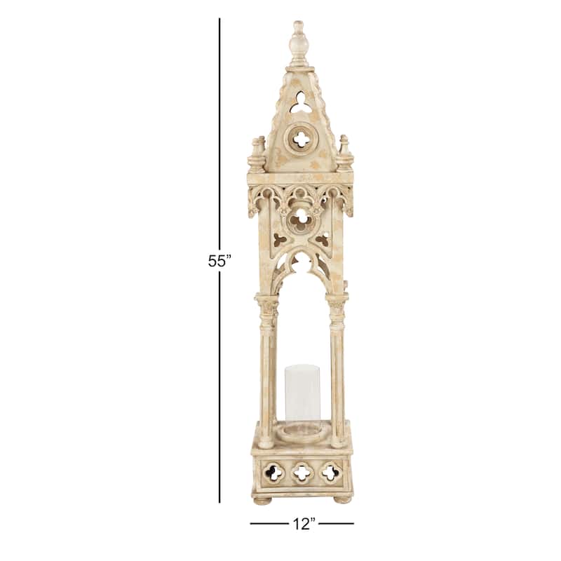 White Wood Standing Decorative Indoor Outdoor Candle Lantern