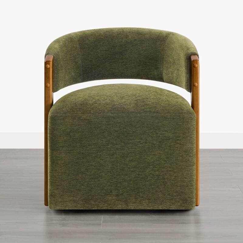 Spruce & Spring Nova Modern Upholstered Dining Chair with Casters & Wood Armrests