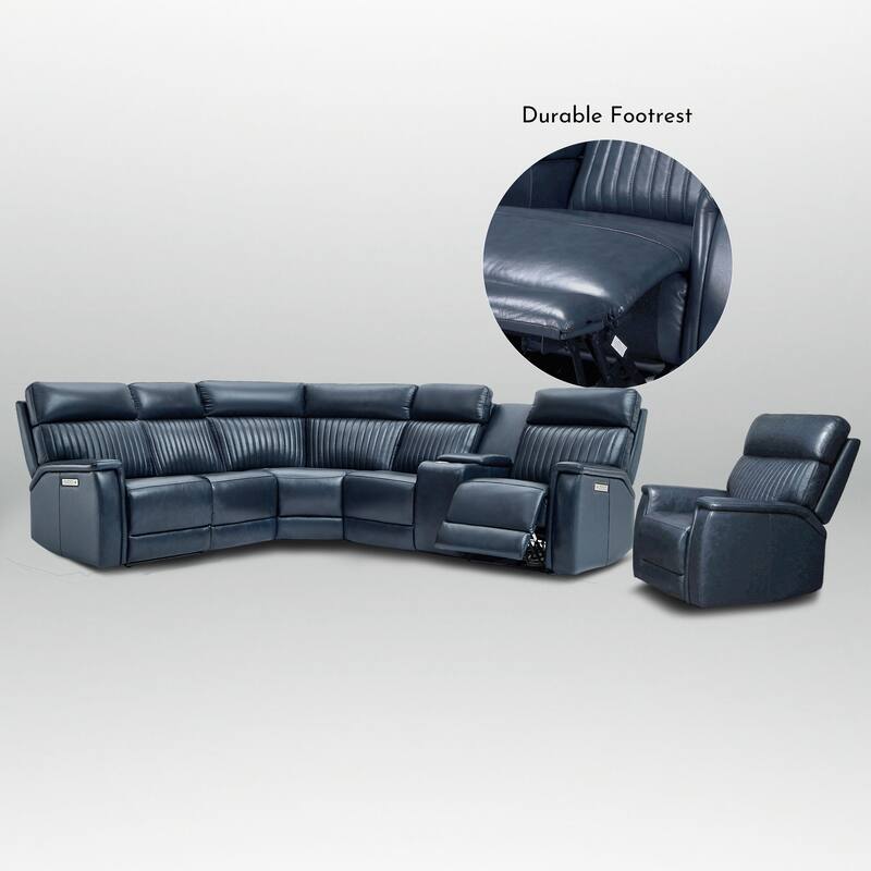 105" W Genuine Leather Power Sectional Sofa Set with Power Headrest & Lumbar, Single Console, USB&USB-C Ports
