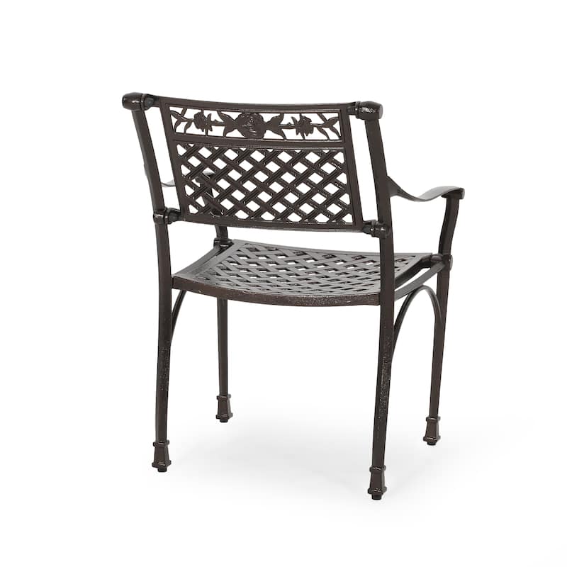 Roomfitters Cast Aluminum Outdoor Chair Set with Lattice Backrest and Classic Arm Design for Patio or Garden Seating, Bronze