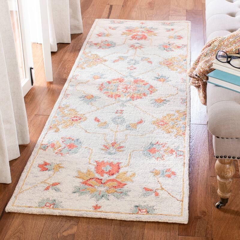 SAFAVIEH Handmade Micro-Loop Burcin Modern Wool Rug - 2'3" x 7' Runner - Silver/Red