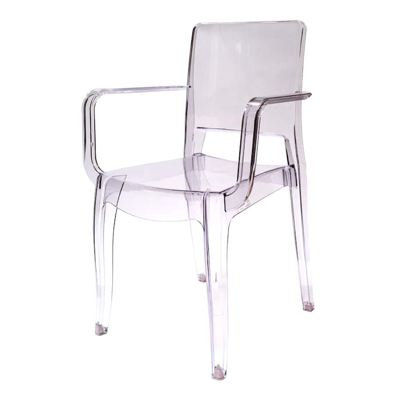 Clear Stacking Dining Chair with Polycarbonate Arms, Space-Saving Design - 16.5