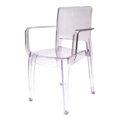 Clear Stacking Dining Chair with Polycarbonate Arms, Space-Saving Design - 16.5