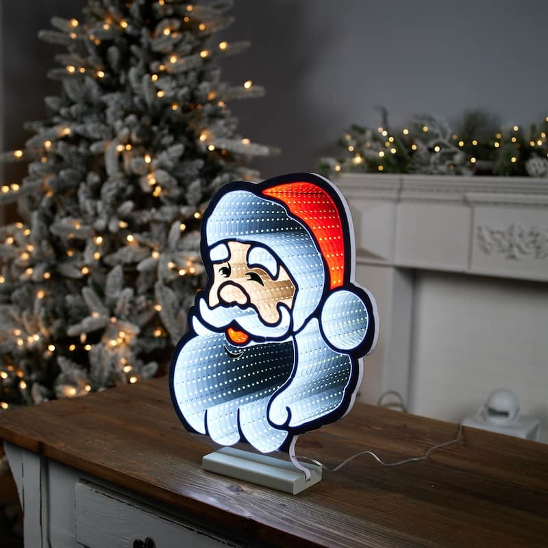 Acrylic Santa Head Light with Infinity Glow 16 inches Festive Decor - 13.25” x 2.75” x 16” (L x W x H)