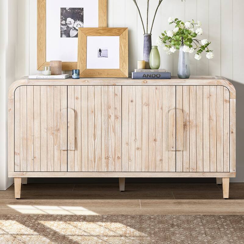 59'' Farmhouse Curved Vintage Storage Sideboard with Large Wooden Handles, Adjustable Shelves for Kitchen,Dining Room