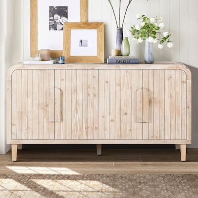 59'' Farmhouse Curved Vintage Storage Sideboard with Large Wooden Handles, Adjustable Shelves for Kitchen,Dining Room