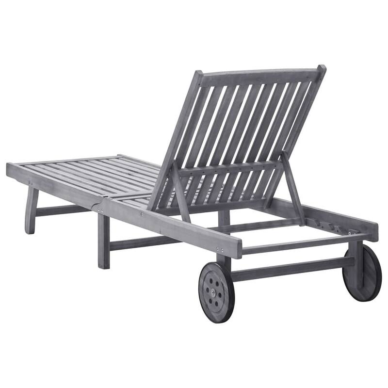 Outdoor Sun Chaise Lounger, Gray Solid Acacia Wood, Casters, 78 Inch