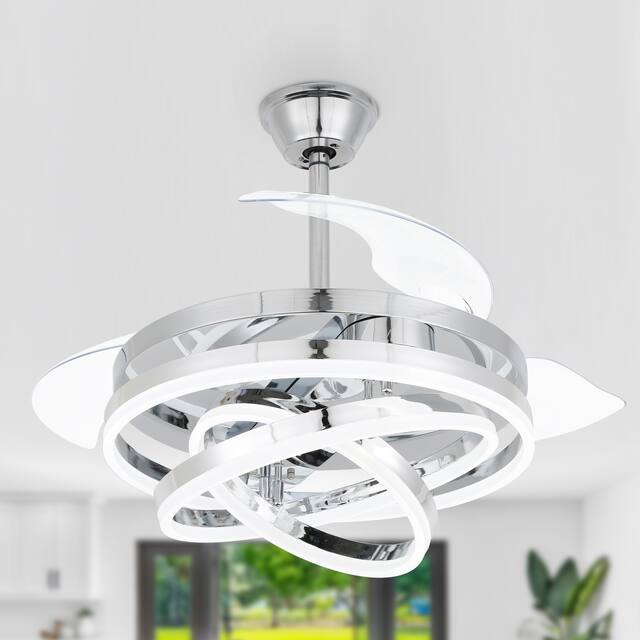 Oaks Aura 42in. LED DIY Shape Retractable Modern Ceiling Fan With Lights, 6-Speed Latest DC Motor Remote Control Ceiling Fan - Chrome