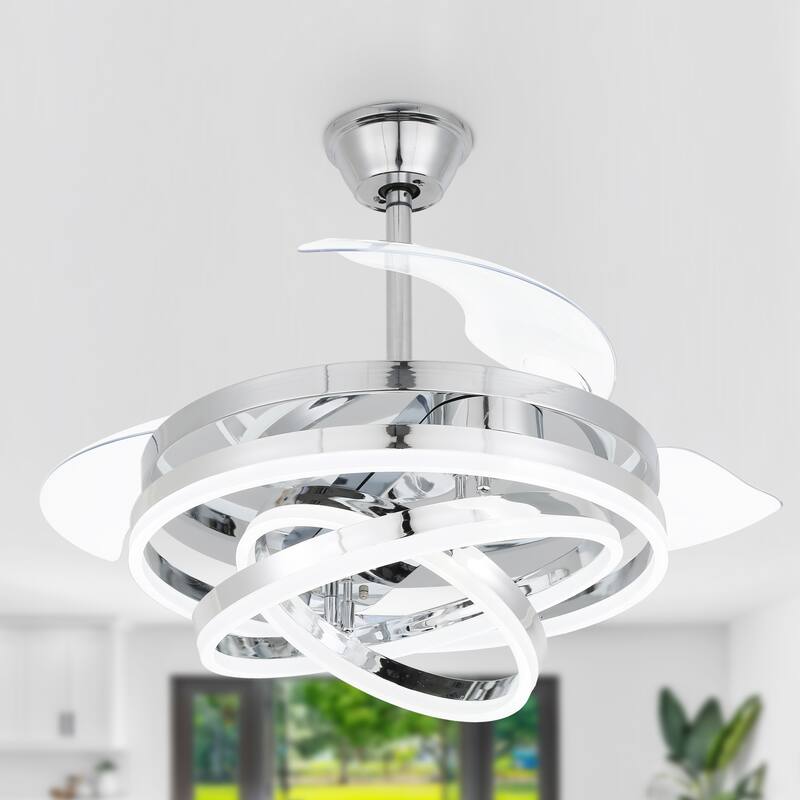 Oaks Aura 42in. LED DIY Shape Modern Ring Ceiling Fan With Lights, 6-Speed Latest DC Motor Remote Control Rose Ceiling Fan - 36in. - Chrome