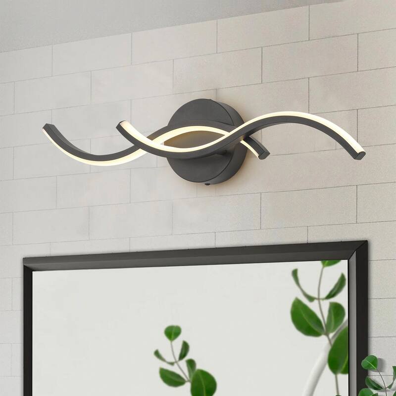 Modern Wave Linear LED Dimmable Vanity Light Fixture with Silicone Strip Shade