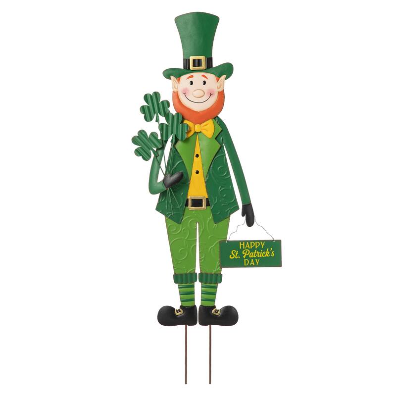 Glitzhome 36"H St. Patrick's Metal Leprechaun Decor(Three Function)