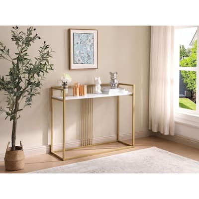 White Faux Marble with Gold Frame Console Sofa Table