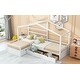preview thumbnail 5 of 7, Twin Size House Platform Bed with 3 Storage Drawers, Wood Double Twin Beds with Fence and Roof, Corner Twin Bed, White