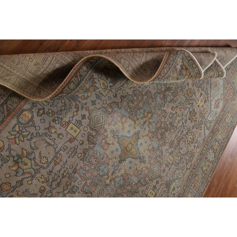 Hand Knotted Oriental 100% Wool Carpet Traditional Medallion Greys & Charcoal Tabriz Area Rug - 11' 2'' X 7' 11''