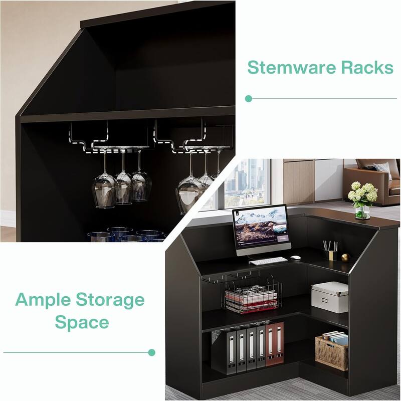 Reception Desk with Storage Shelves, L-Shaped Modern Front Desk