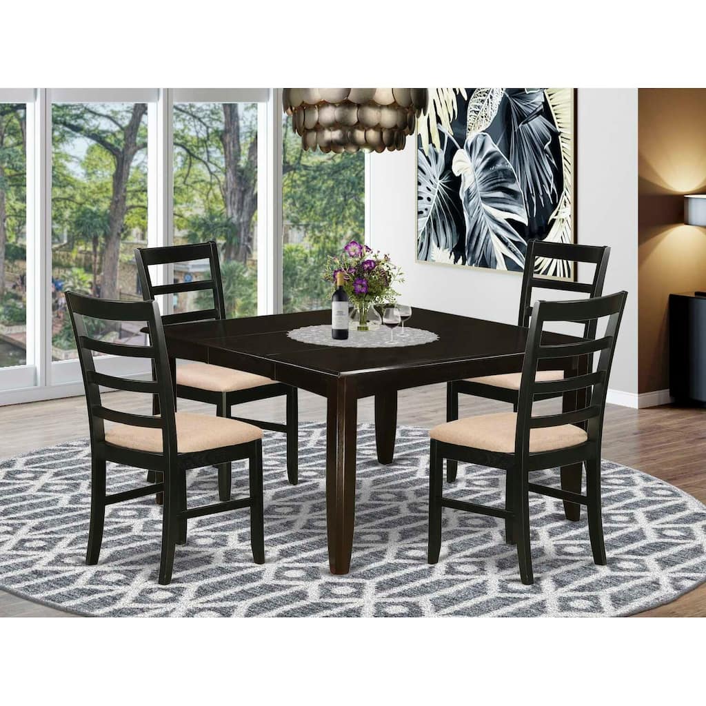 HomeStock 5-Piece Square Cappuccino Finish Solid Wood Top Dining table with 4-Chairs