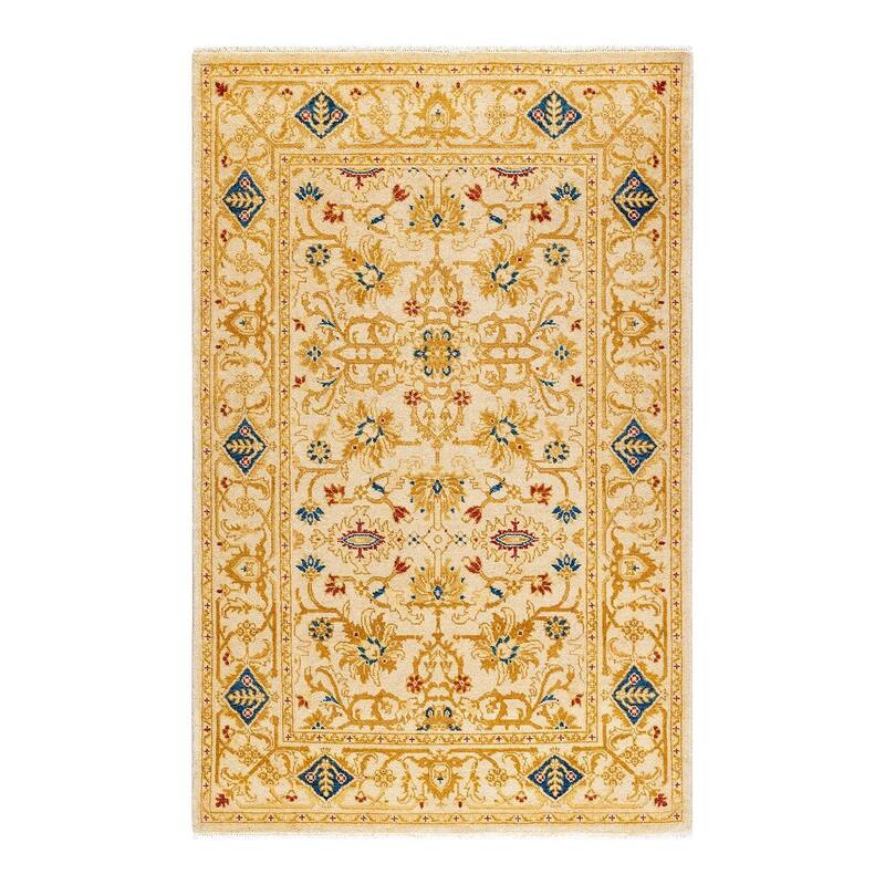 Overton Hand Knotted Wool Vintage Inspired Modern Contemporary Eclectic Ivory Area Rug - 4' 1" x 6' 5"