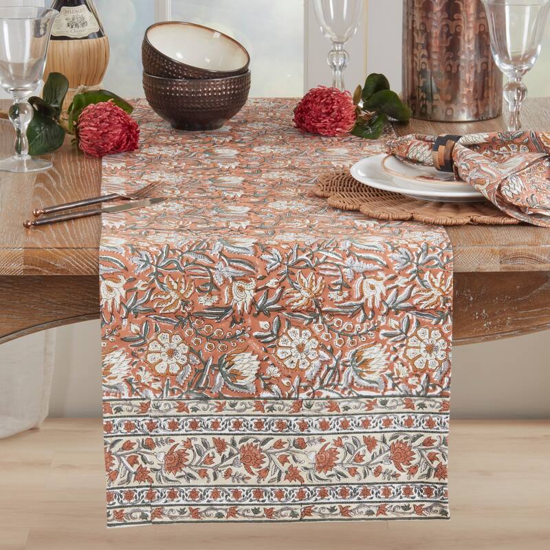 Timeless Printed Floral Table Runner - Non-Reversible Cotton Runner for Dining Table, 16"x72"