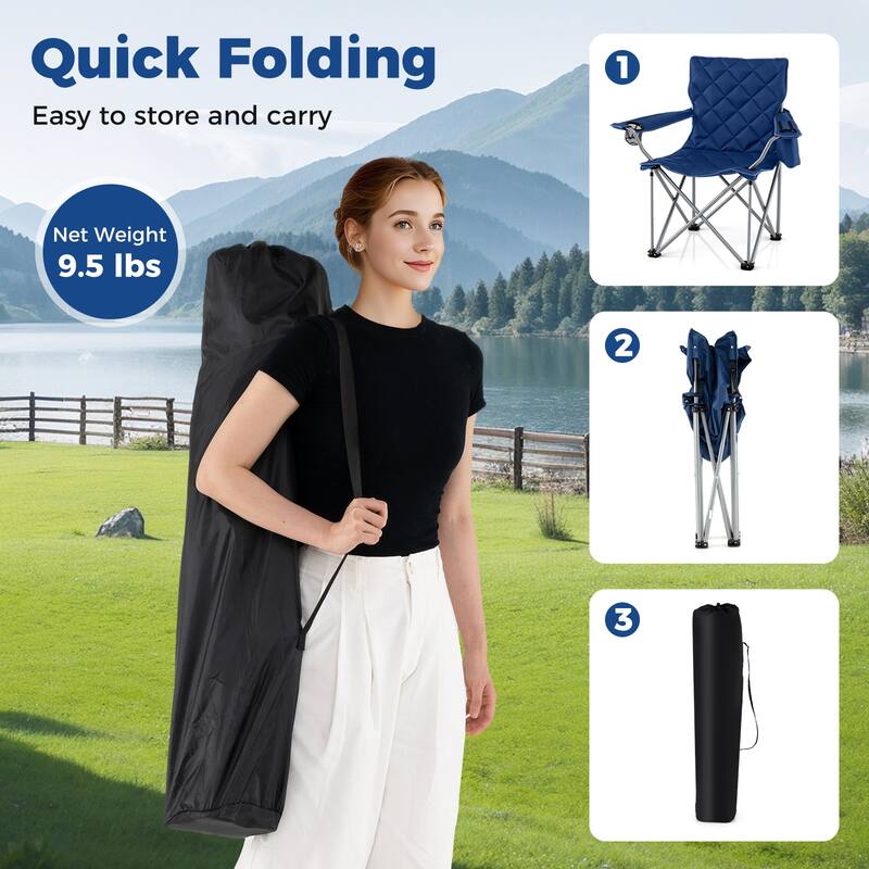 Gymax 2PCS Oversized Camping Chairs Heavy Duty Outdoor Folding Chair