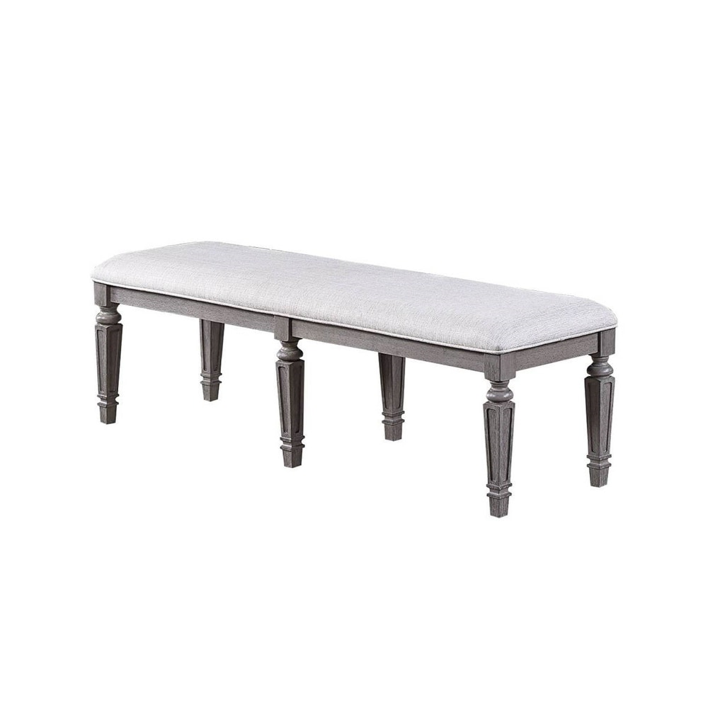 Contemporary Dining Bench With Cushion Seat In Light Grey