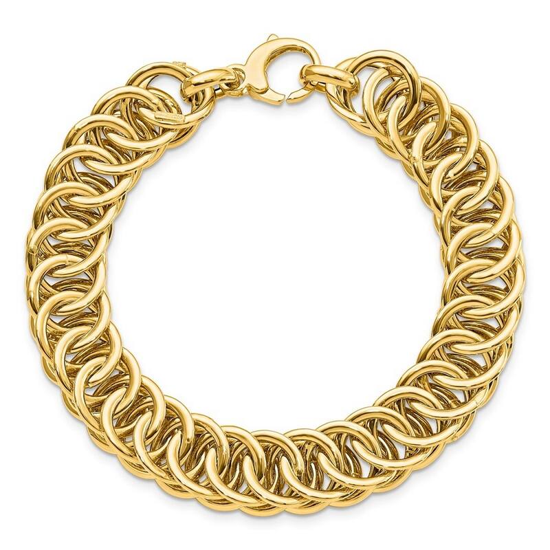 Curata 10.67mm 14k Gold Polished Sparkle Cut Reversible Bracelet 7.5 Inch