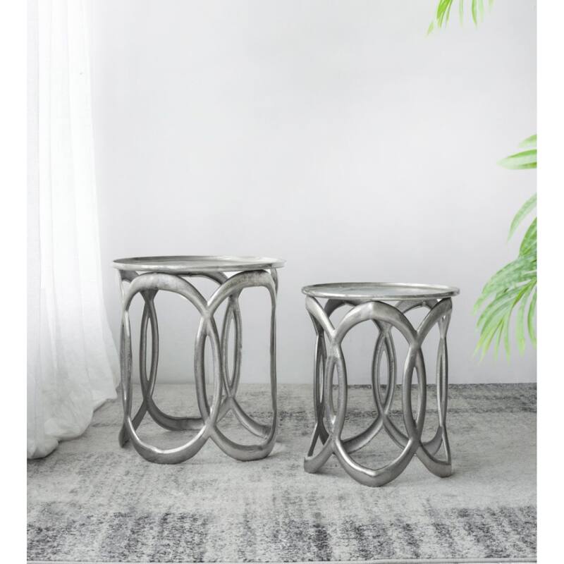 Round Aluminum Nesting Side Tables - 19.75" - Silver - Set of 2