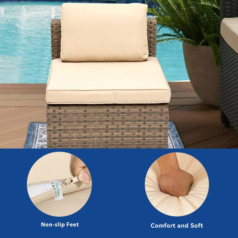 Moasis 6 Pieces Patio Wicker Sofa Daybed Furniture Set with Retractable Canopy - 7 Pcs