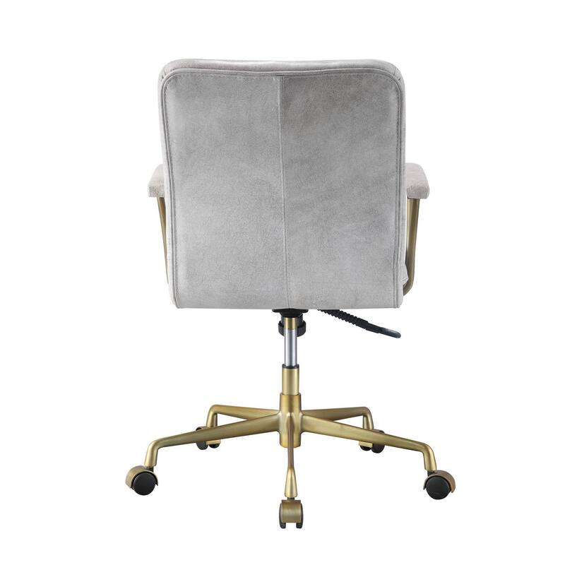 Adjustable Leatherette Swivel Office Chair with 5 Star Base, Gray and Gold