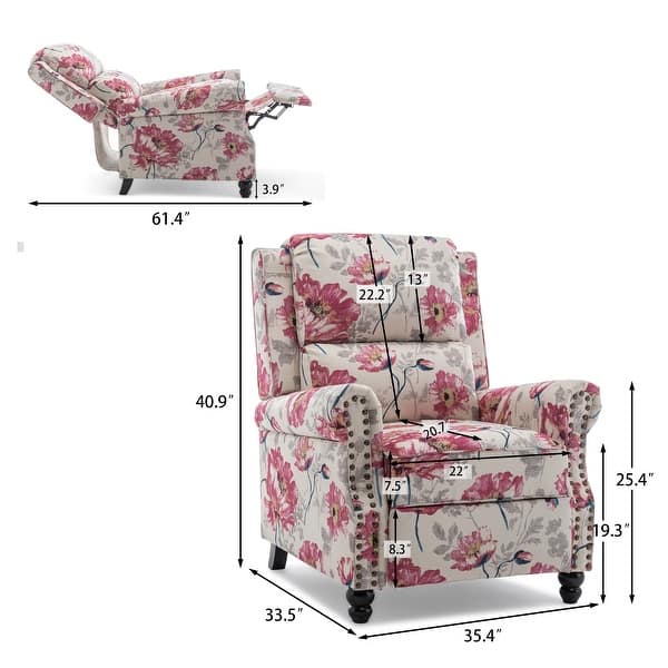 dimension image slide 0 of 5, Manual Glider Pushback Recliner Chairs with Nailhead Trim