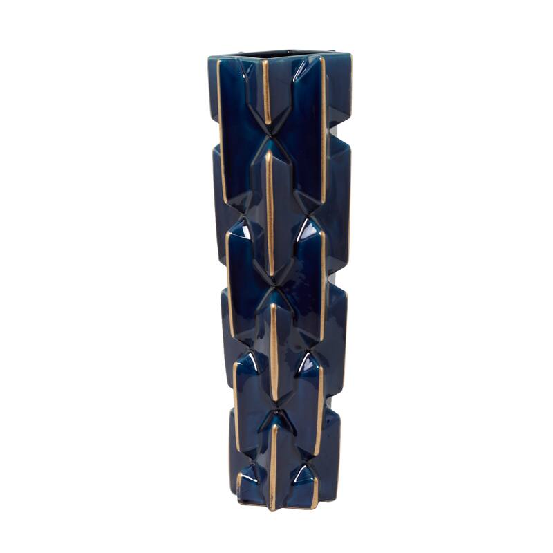 Ceramic Faceted Vase with Gold Accents - Teal - Roche River Decor - 8"W x 8"L x 27"H