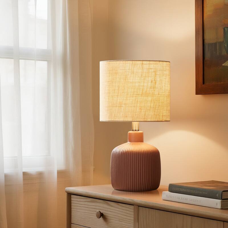 KAWOTI Fluted Ceramic Table Lamp (H18.25" x W10" x D10")