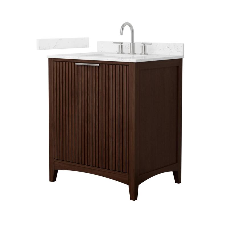 Wyndham Collection WCF9191-30S-VCA-US3MXX Palmilla 30" Free Standing - Dark Walnut / Carrara Cultured Marble Top /
