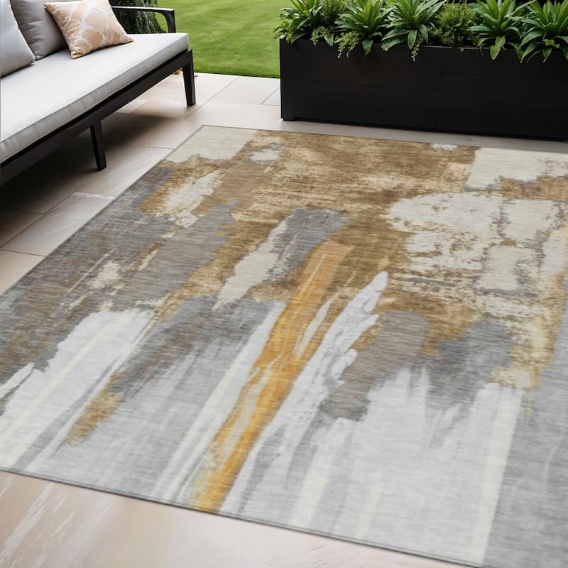HomeRoots Abstract Transitional Rectangle Outdoor Rug - 5' X 8'
