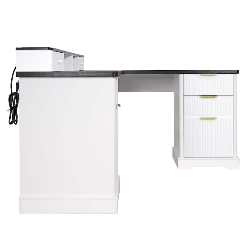 Executive L Shaped Desk Home Office Desk with Charging Station, Corner Computer Desk with Monitor Stand, Drawer, Storage Cabinet