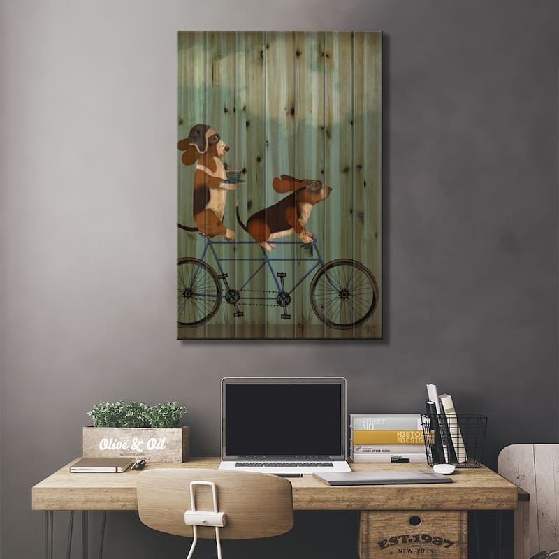 Basset Hound Tandem Print On Wood by Fab Funky - Multi-Color