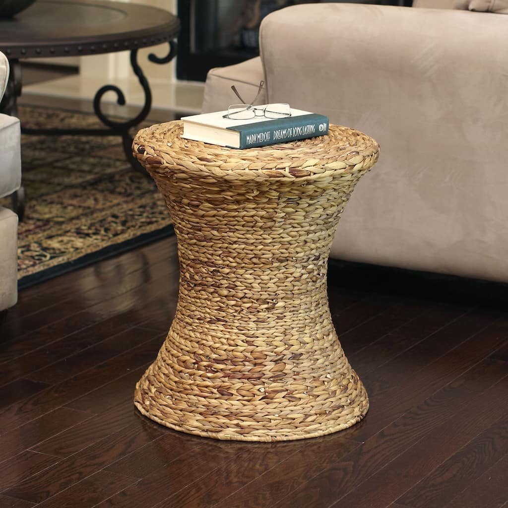 Handwoven Water Hyacinth Hourglass-Shaped Wicker Stool - 18.0"L x 18.0"W x 21.0"H