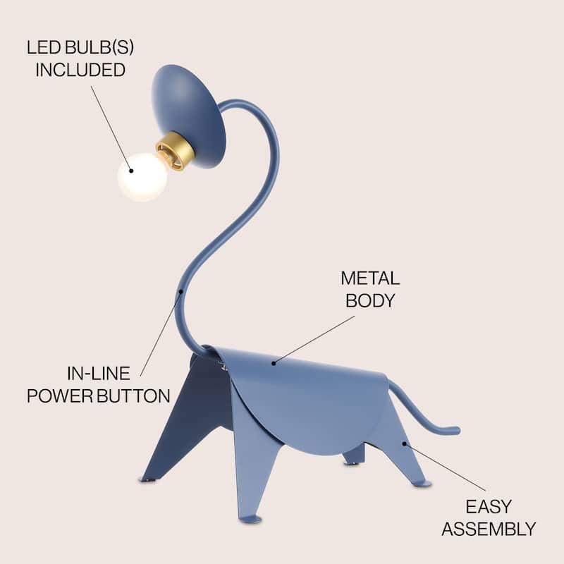 Alexia 16" Modern Industrial Iron Brachiosaurus LED Kids' Lamp, Blue by JONATHAN Y
