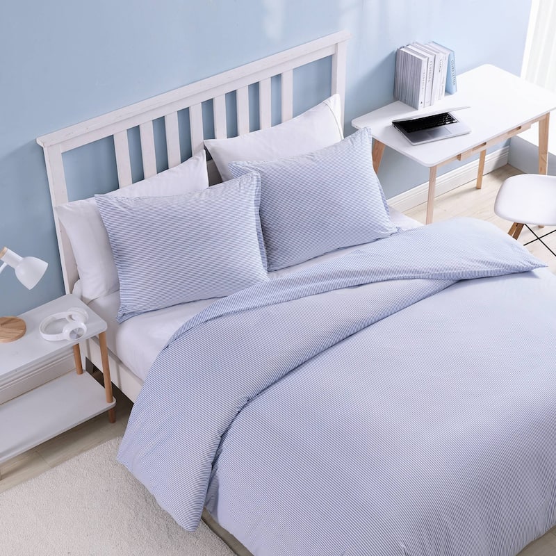 Poppy & Fritz Oxford Stripe Cotton Blue Duvet Cover Set