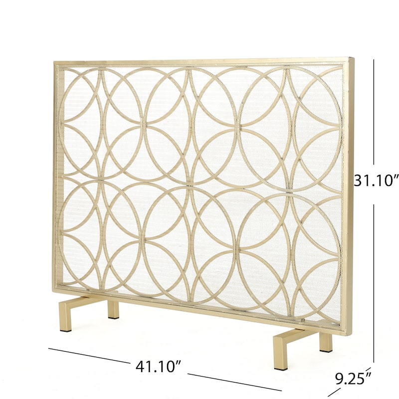 Roomfitters Modern Geometric Fireplace Screen, Single-Panel Design with Stylish Circle Patterns and Durable Mesh