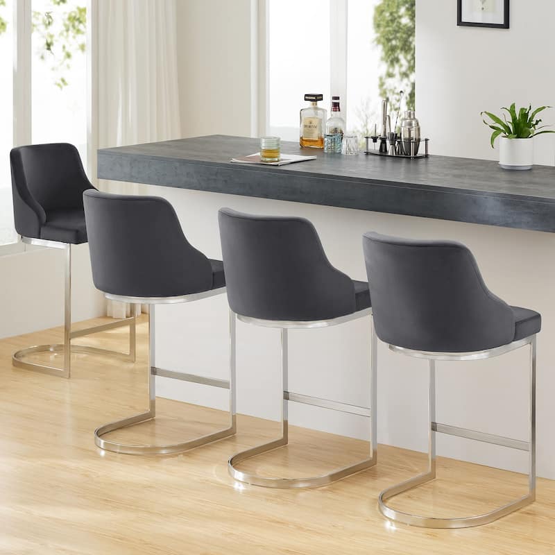 Velvet/ Faux Leather Upholstered Counter Stools, Set of 2 - 18.9"W x 20.5"D x 36.6"H
