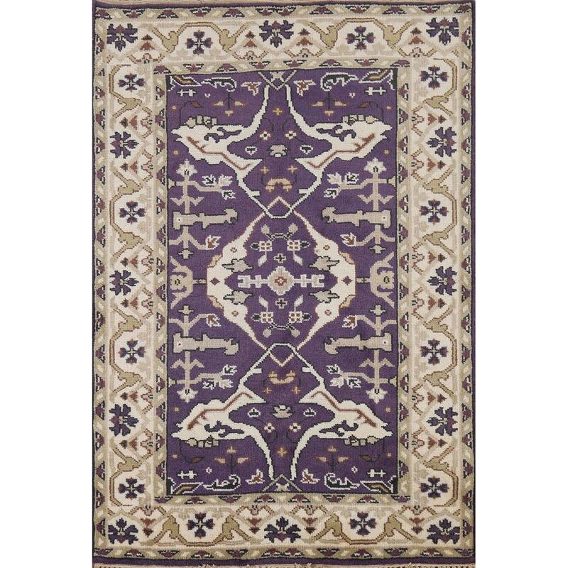 Hand Knotted Oriental 100% Wool Carpet Transitional All-Over Purples Oushak Area Rug - 6' 0'' X 4' 2''