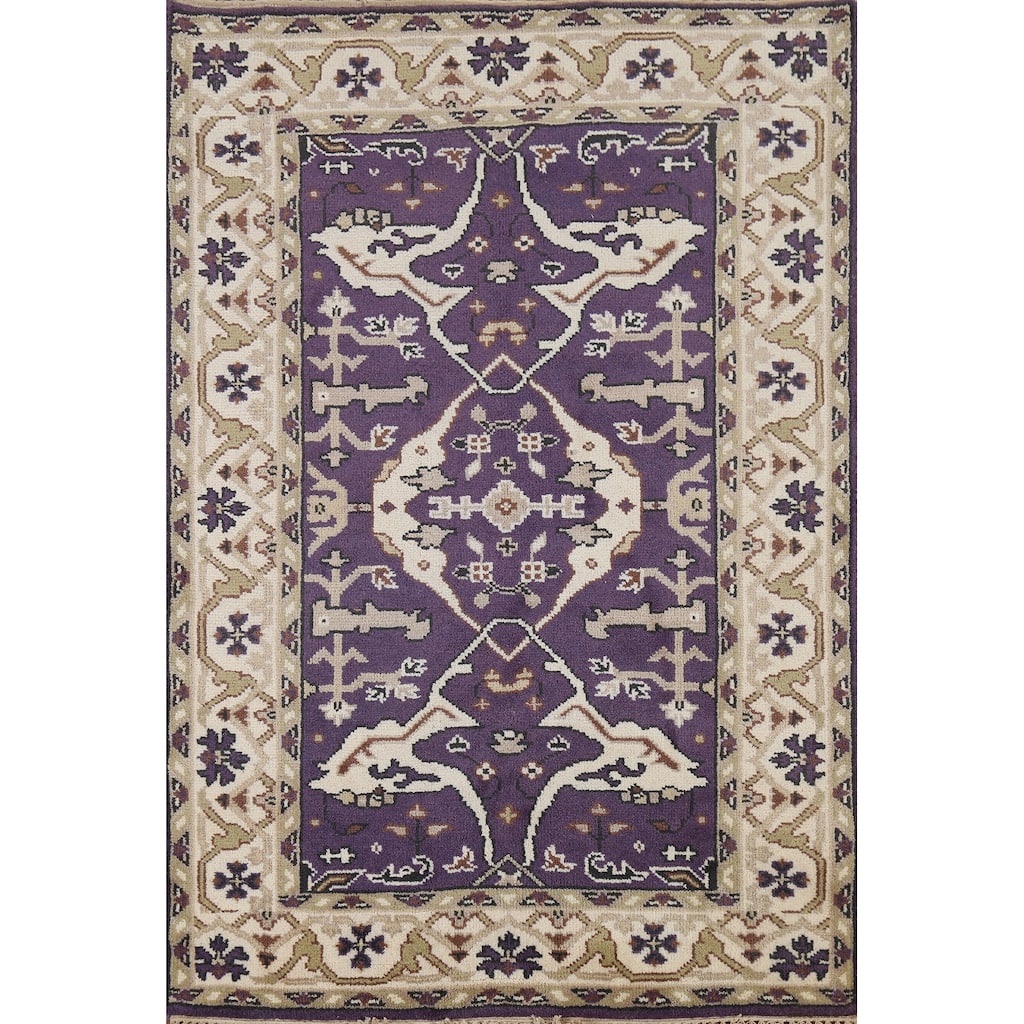 Hand Knotted Oriental 100% Wool Carpet Transitional All-Over Purples Oushak Area Rug - 6' 0'' X 4' 2''