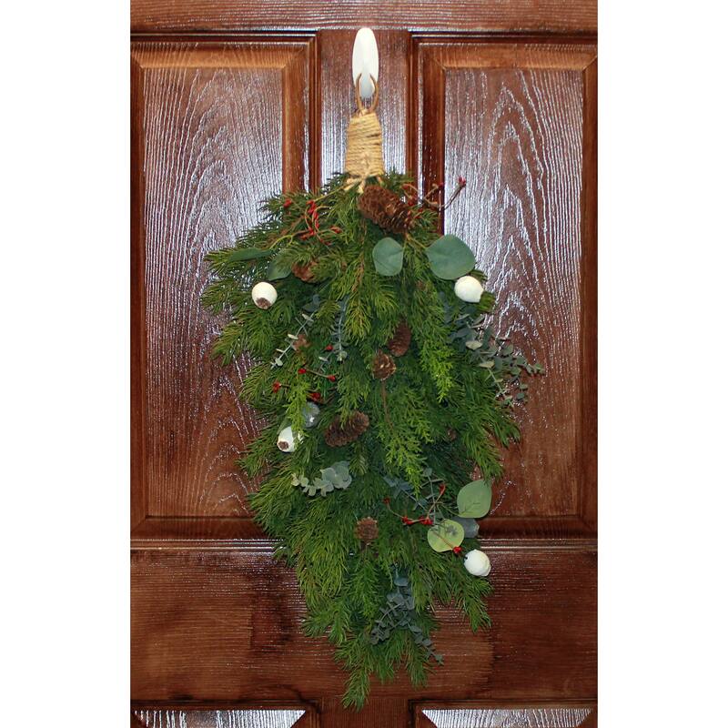 30" Christmas Artificial Spruce Evergreen Pine Cypress Pine Cones & Fig Teardrop Swag - 30