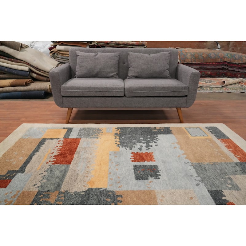 Hand Knotted Oriental 100% Wool Carpet Modern Geometric Multi-Colored Gabbeh Area Rug - 7' 8'' X 5' 4''