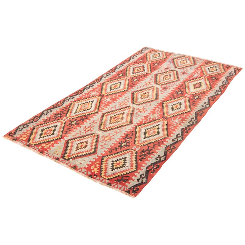 ECARPETGALLERY Flat-Weave Sivas Red Wool Kilim - 5'7 x 9'11